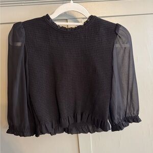 Wilfred Black Smocked Blouse with Sheer Puff Sleeves - Women’s Size S